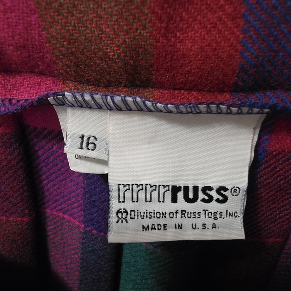 Vintage Russ Togs Plaid Pleated Skirt Made in USA Size 16 90s Tartan Wool Blend - Picture 3 of 4